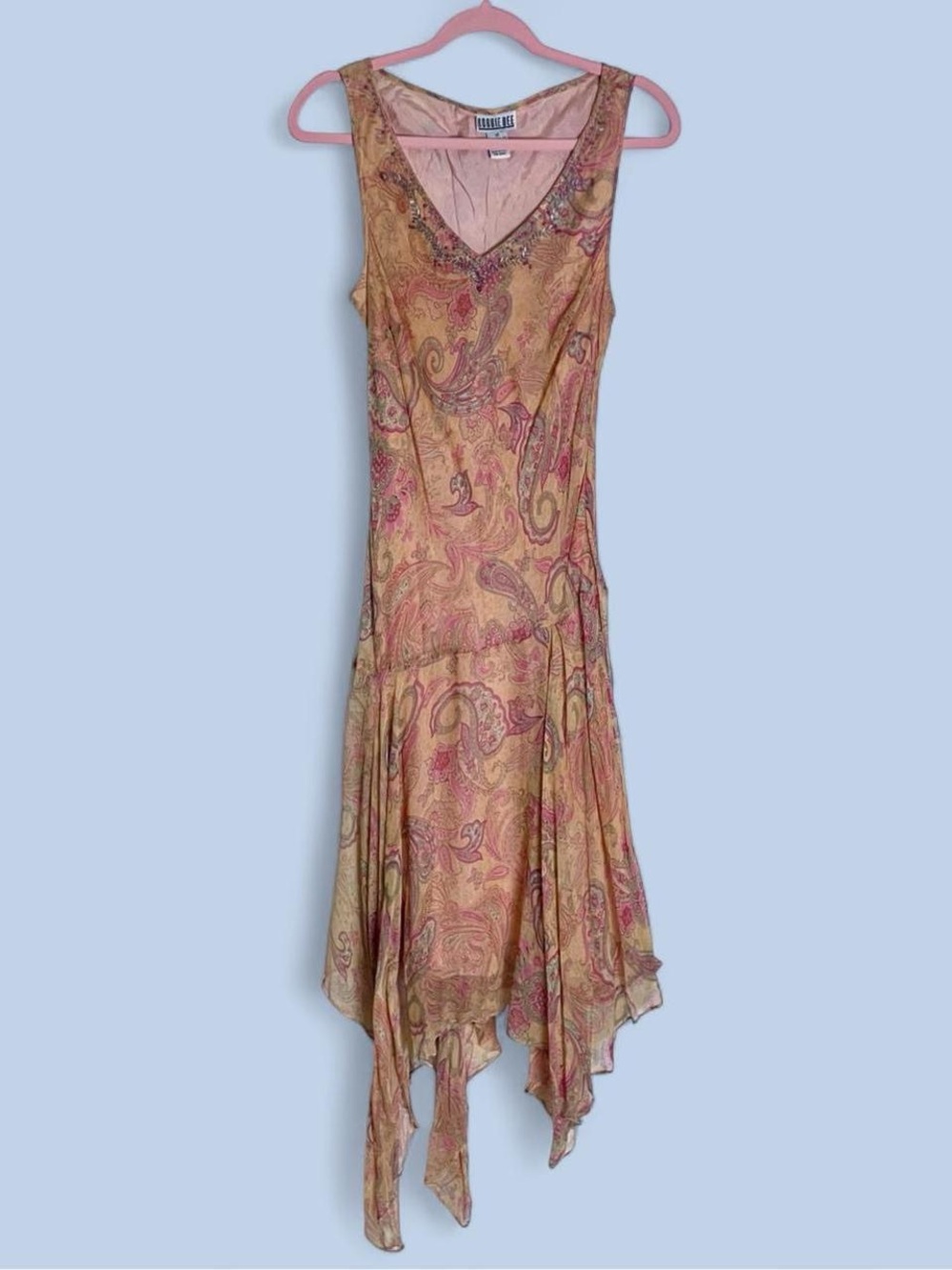 Vintage Y2K Robbie Bee Silk Paisley Asymmetrical Handkerchief Dress